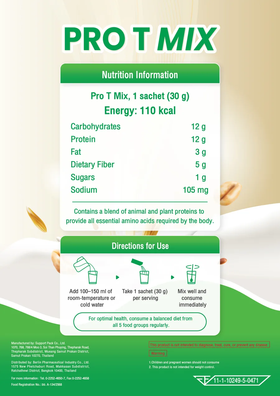 Pro T Mix nutrition information and directions panel — FDA registered